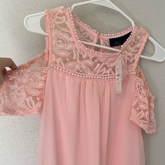 VALENTINES DAY COLLECTION:NWT Francesca’s Blue Rain Pink Cold-Shouldered Dress - Picture 2 of 8